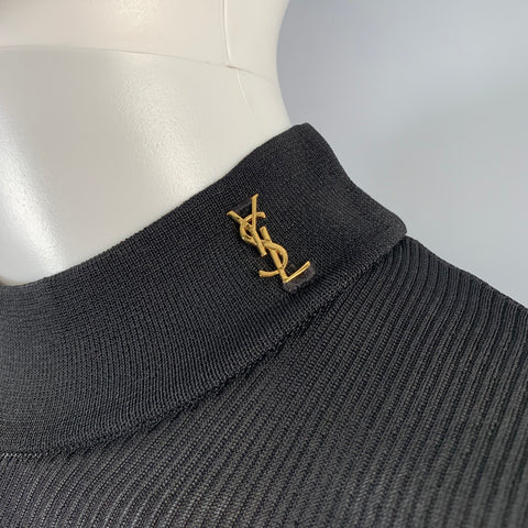 SAINT LAURENT Size M Black Silk Ribbed Turtleneck Casual Top