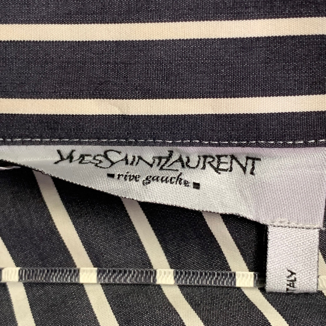 YVES SAINT LAURENT by TOM FORD Size M White Charcoal Grey Stripe Cotton Long Sleeve Shirt