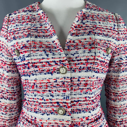 KARL LAGERFELD Size 10 White Red Blue Cotton Blend Boucle Jacket