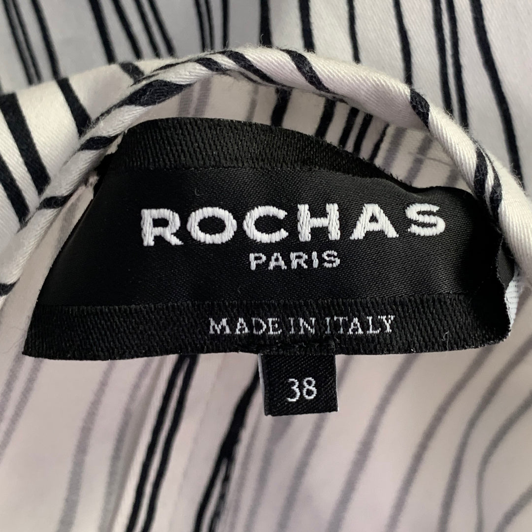 ROCHAS Size 2 Black White Cotton Stripe Button Trim A-Line Dress