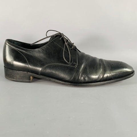 SALVATORE FERRAGAMO Size 11 Black Perforated Leather Cap Toe Lace-Up Shoes