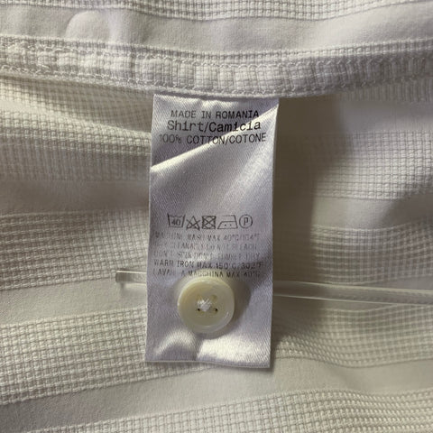 ERMENEGILDO ZEGNA Size L White Stripe Cotton Pointed Collar Short Sleeve Shirt