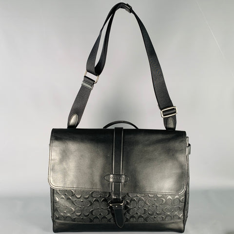 COACH Black Embossed Leather Messenger Bag