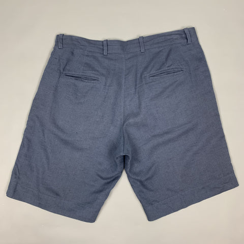 LA PERLA Size S Navy Sheer Linen / Cotton Pleated Zip Fly Shorts