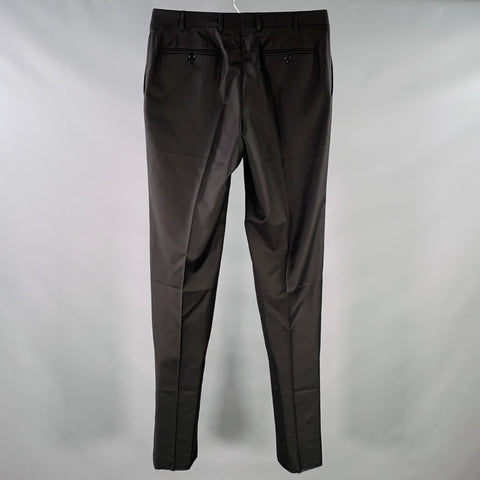 CANALI Size 34 Black Wool Flat Front Dress Pants