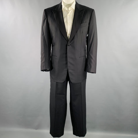 KITON Size 44 Black Wool Peak Lapel Single Button Tuxedo