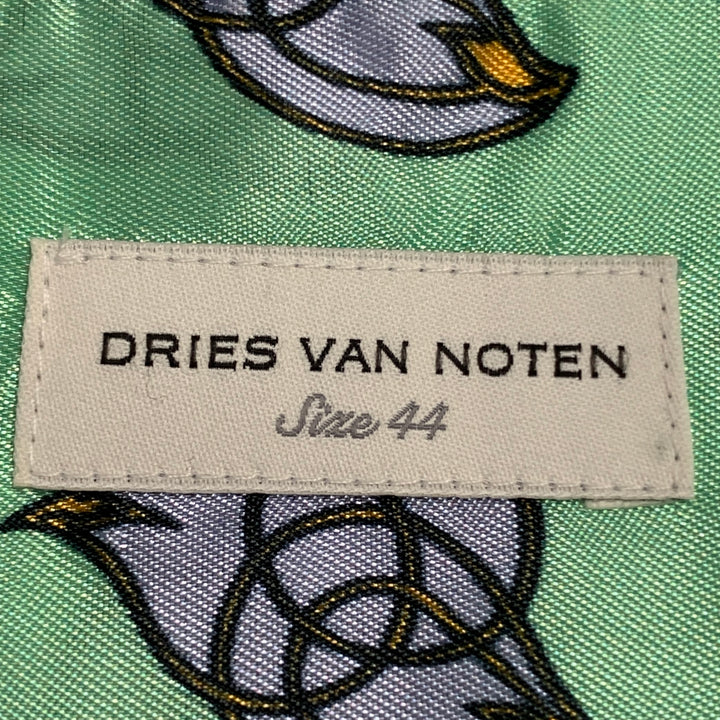 DRIES VAN NOTEN Size S Green Blue Abstract Viscose One pocket Short Sleeve Shirt