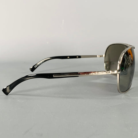 GIORGIO ARMANI Silver Black Metal Shield Mirrored Sunglasses