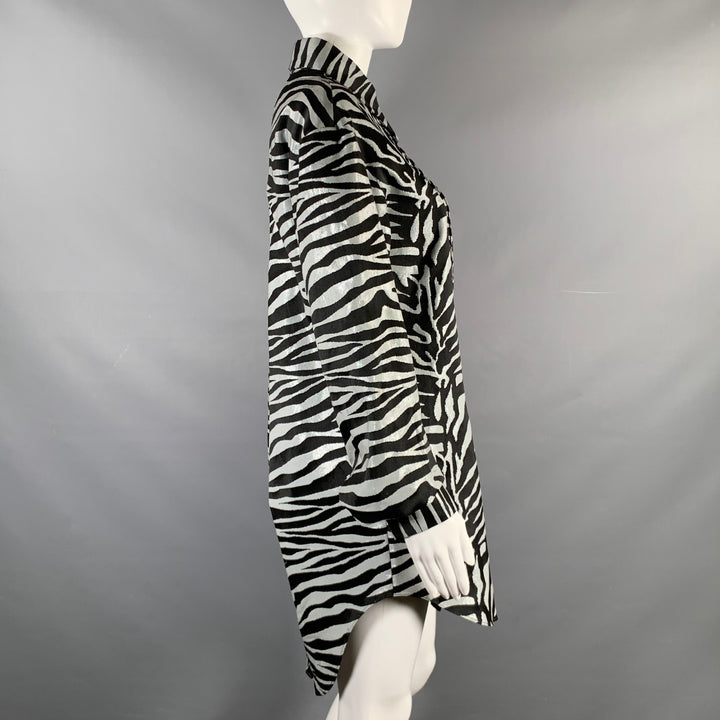 PRABAL GURUNG Size S Black Silver Animal Print Long Shirt