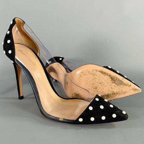 GIANVITO ROSSI Size 7 Black White Dots Stiletto Heels Pumps