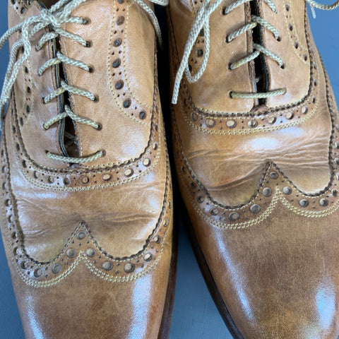 CALZOLERIA HARRIS Size 10.5 Tan Perforated Leather Wingtip Lace-Up Shoes