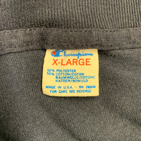 CHAMPION Size XL Navy Grey Graphic Polyester Cotton Crew Neck T-shirt