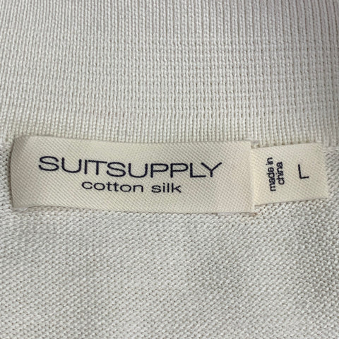 SUITSUPPLY Size L White Cotton Silk Short Sleeve Half Placket Polo