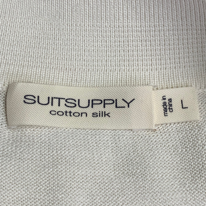 SUITSUPPLY Size L White Cotton Silk Short Sleeve Half Placket Polo