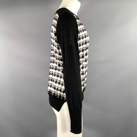 THOMAS WYLDE Size M Black Grey Skull Cashmere/silk Ribbed Pullover