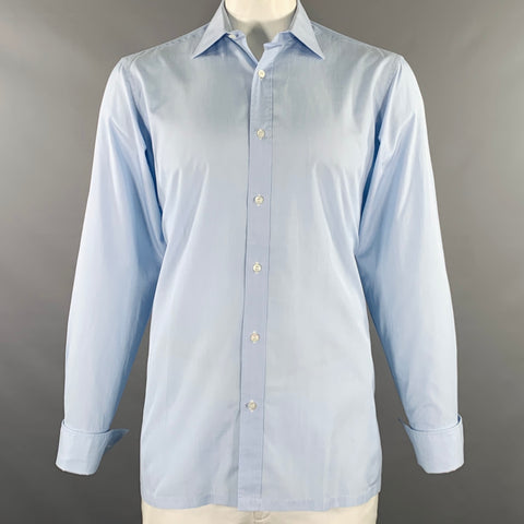CHARVET Size L Light Blue Cotton Spread Collar Long Sleeve Shirt