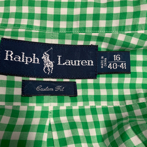 RALPH LAUREN Size M Green White Gingham Cotton Button Down Long Sleeve Shirt