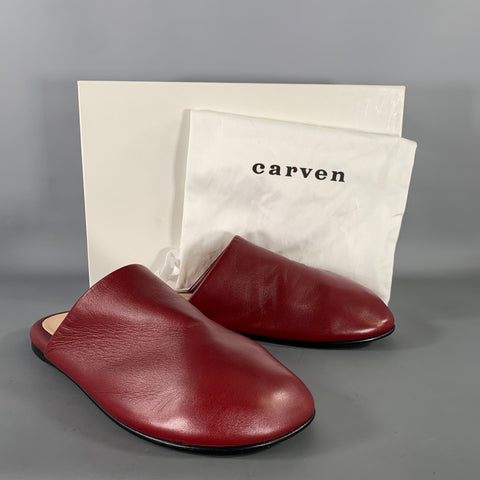 CARVEN Size 10 Burgundy Leather Lambskin Slippers Flats