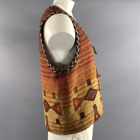 JOSEPH ABBOUD Size L Brown Rust Beaded Cotton Vest