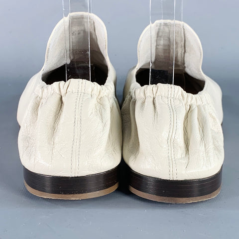 BOTTEGA VENETA Size 12 Crunch Lux Cream Leather Square Toe Flats