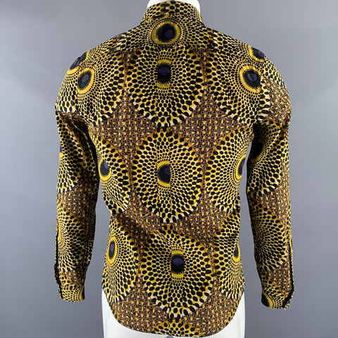 BURBERRY Size XS Gold Black Ankara Cotton Long Sleeve Shirt
