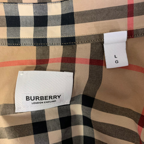 BURBERRY Size L Khaki Red Black Plaid Cotton Long Sleeve Shirt