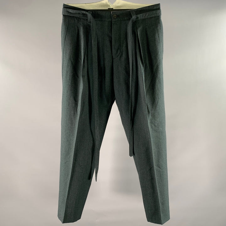 VISVIM Size L Green Pinstripe Wool Linen Silk Pants
