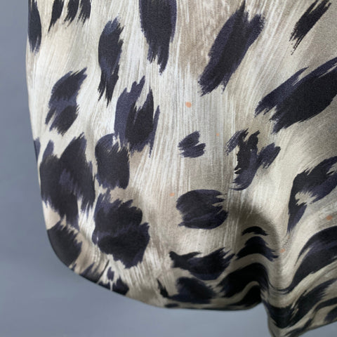 PAUW Size M Beige Navy Black Satin Animal Print Bubble Hem Skirt