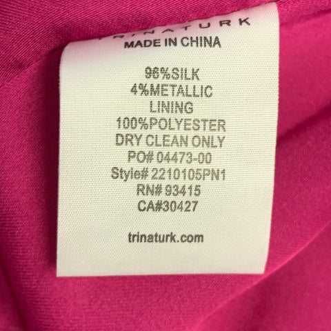 TRINA TURK Size S Pink Green Silk Metallic Stripe Bishop Bow Blouse