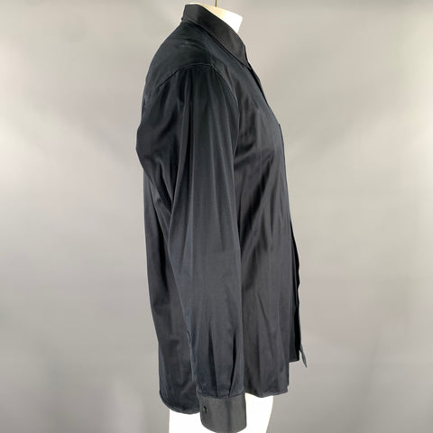 IKE BEHAR Size L Black Solid Cotton Pointed Collar Long Sleeve Shirt