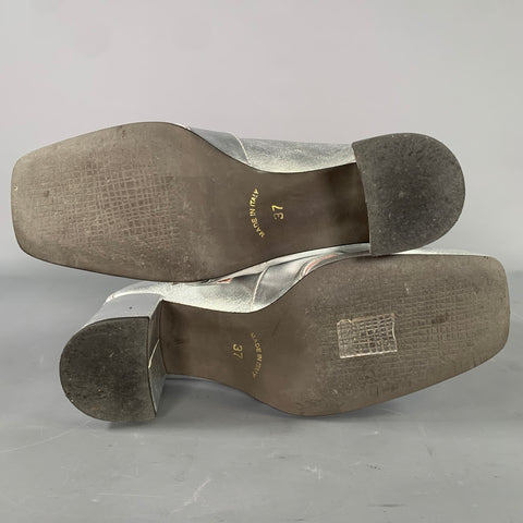 BARNEYS NEW YORK Size 6.5 Silver Leather Loafer Pumps