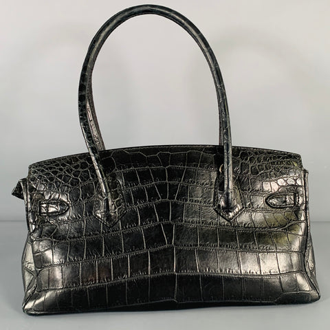 MAURO GOVERNA Black Alligator Leather Handbag