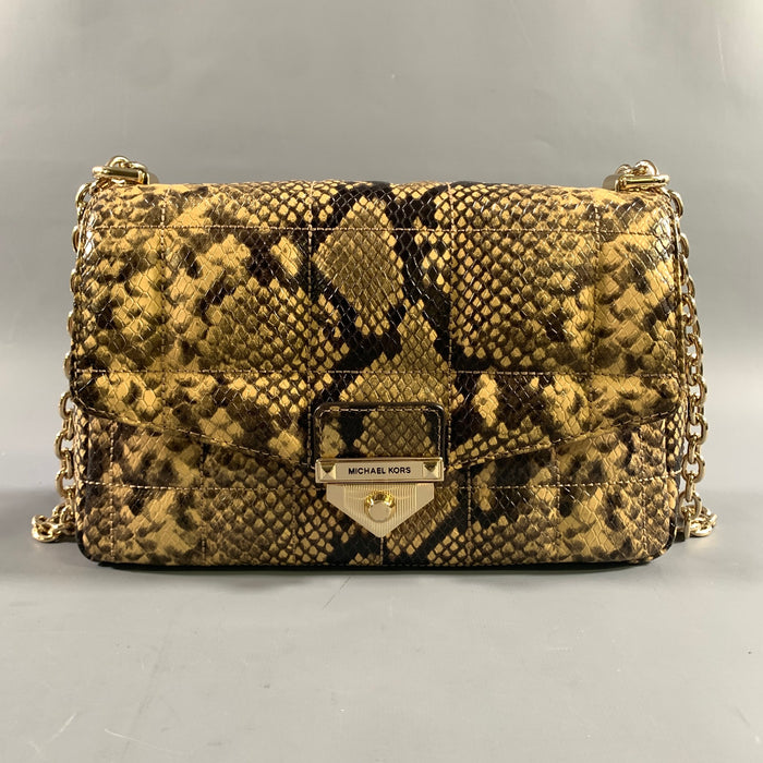 MICHAEL KORS Brown Yellow Animal Print Leather Handbag