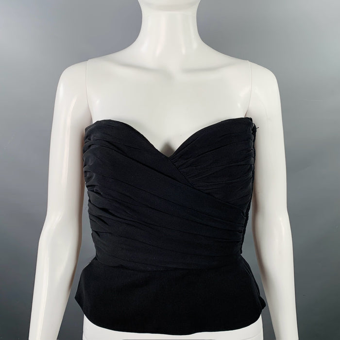 GIORGIO ARMANI Size 6 Black Ruched Bustier Dress Top