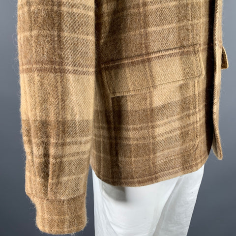 RALPH LAUREN Chest Size 42 Camel Plaid Wool Notch Lapel Sport Coat