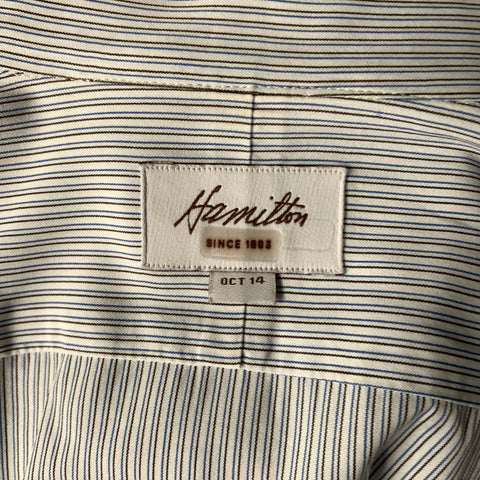 HAMILTON Size M White Navy & Brown Stripe Spread Collar Long Sleeve Shirt