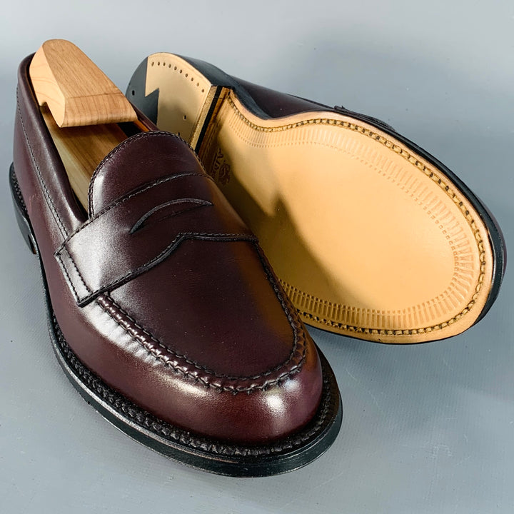 ALDEN Size 7 Burgundy Calfskin Leather Handsewn Penny Loafer