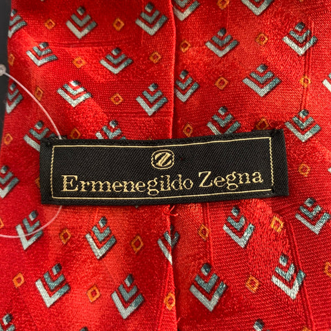 ERMENEGILDO ZEGNA Red Blue Diamond Grid Silk Tie