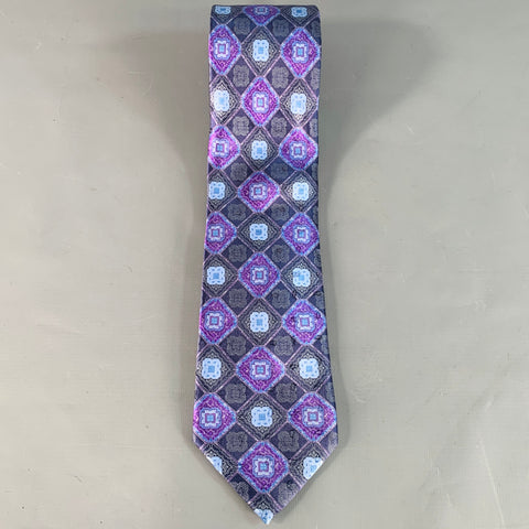 Cravate en Soie à Motif Floral Abstrait Violet et Bleu Marine ERMENEGILDO ZEGNA