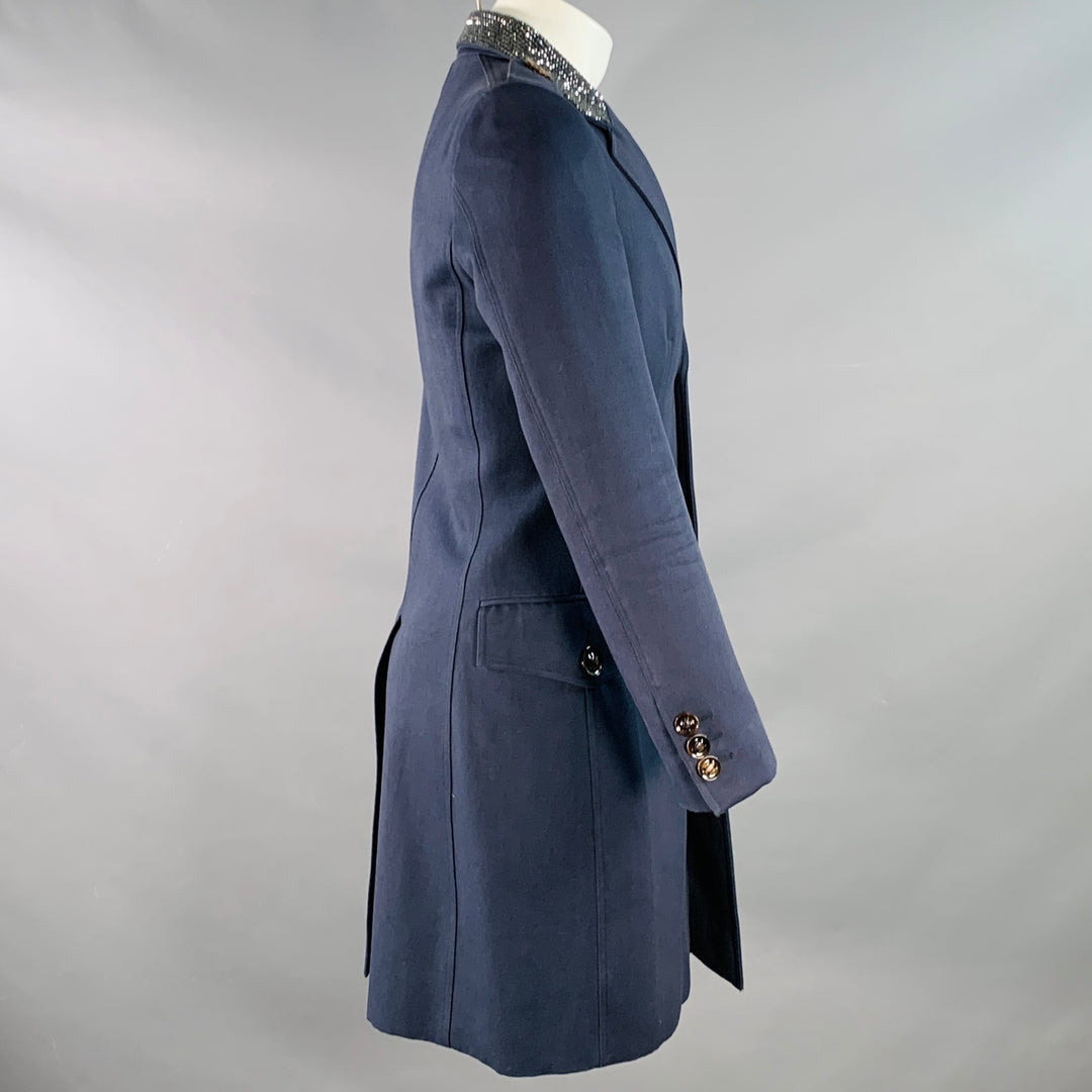 BURBERRY PRORSUM SS07 Size 38 Navy Rhinestone Cotton Wool Military Style Peacoat