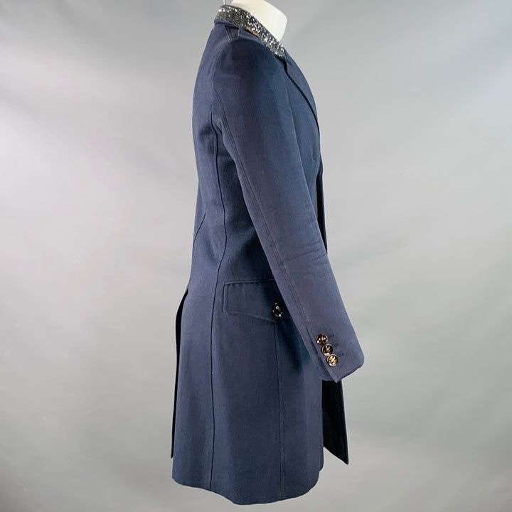 BURBERRY PRORSUM SS07 Size 38 Navy Rhinestone Cotton Wool Military Style Peacoat