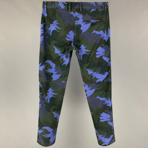 TOMAS MAIER 2018 Taille 31 Pantalon en coton imprimé feuilles bleu gris