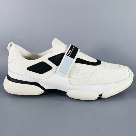 PRADA Size 9.5 White Black Mesh Rubber Hook Loop Sneakers
