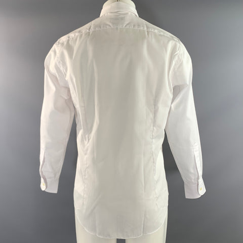 YVES SAINT LAURENT Size S White Stripe Cotton Blend Long Sleeve Shirt