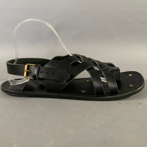 SAINT LAURENT Size 8 Black Gold Leather Strap Sandals