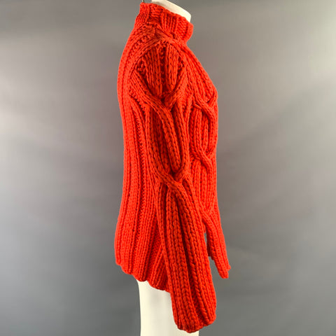 DION LEE Size S Orange Cable Knit Nylon Blend High Collar Sweater