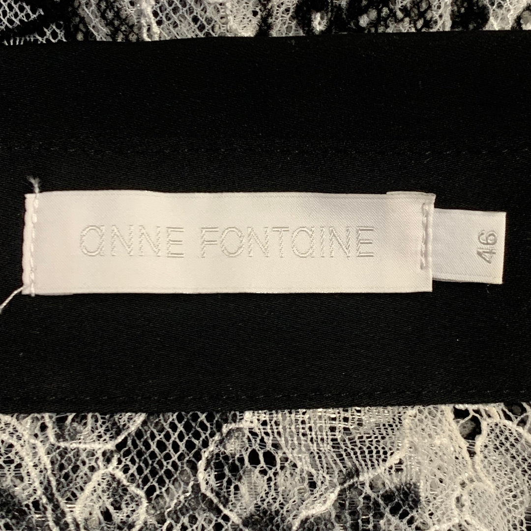 ANNE FONTAINE Size XL Solly White Black Polyamide Lace Burnout Contrast Trim Blouse