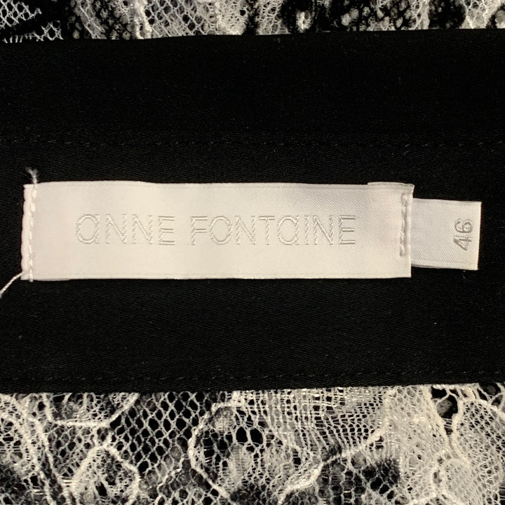 ANNE FONTAINE Size XL Solly White Black Polyamide Lace Burnout Contrast Trim Blouse