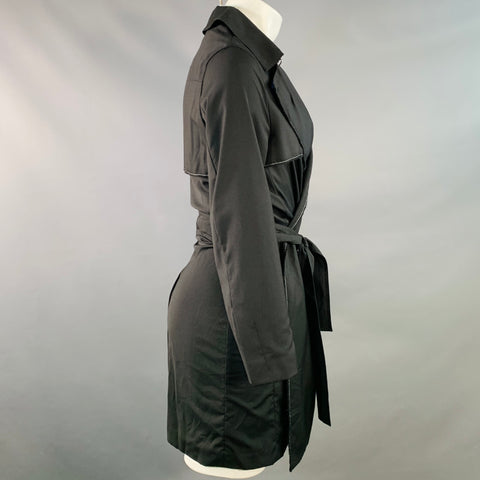DIOR HOMME Taille 34 Manteau ceinturé en laine vierge noire et grise avec liseré contrastant