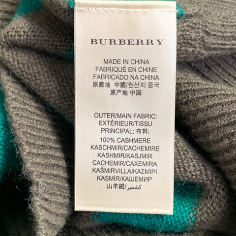 BURBERRY BRIT Size M Green Brown Stripe Cashmere V-Neck Pullover